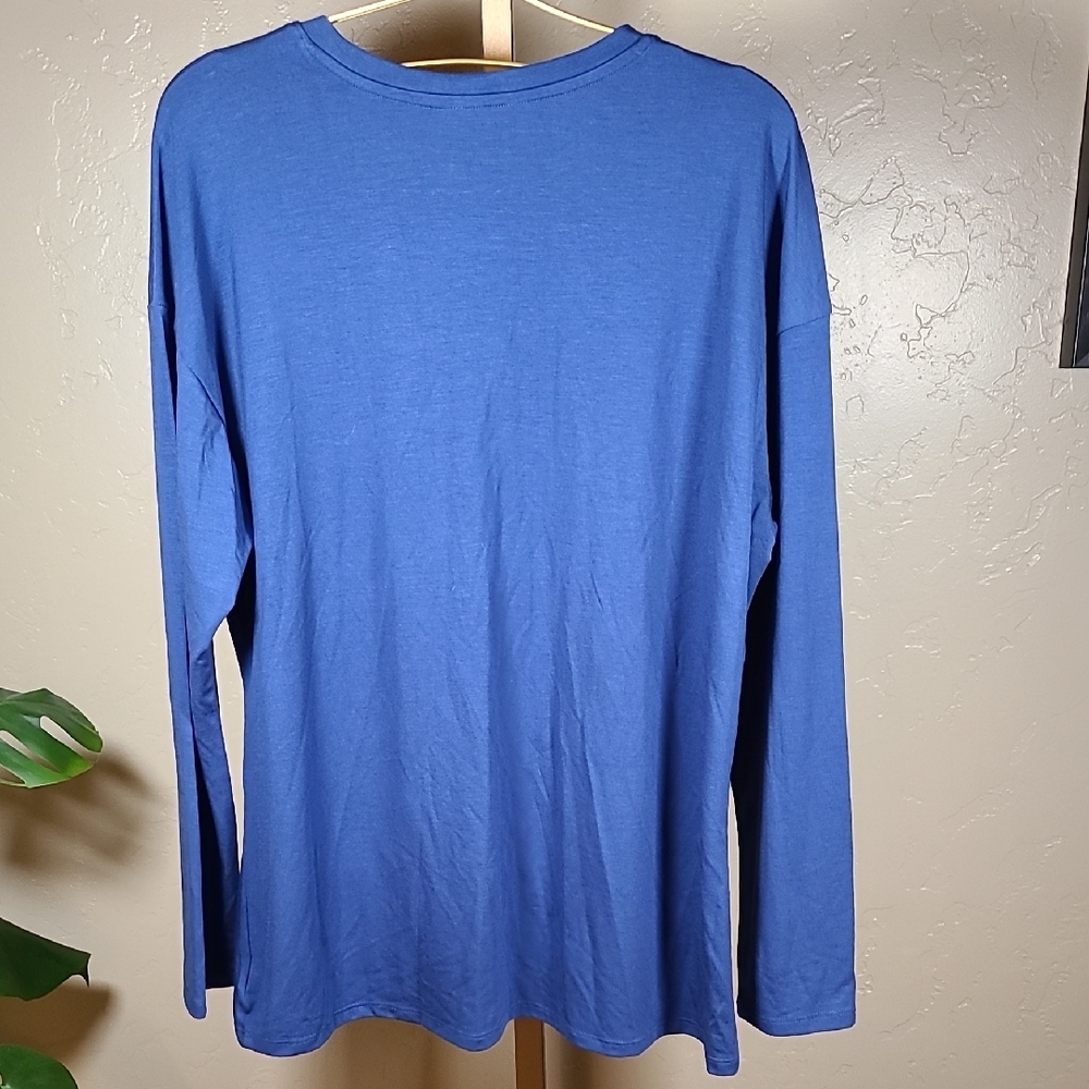 Time and Tru Blue Ruched Long Sleeve Blouse - Picture 6 of 9